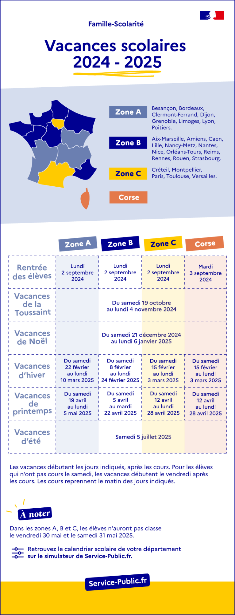 Vacances scolaires 2024-2025 : métropole