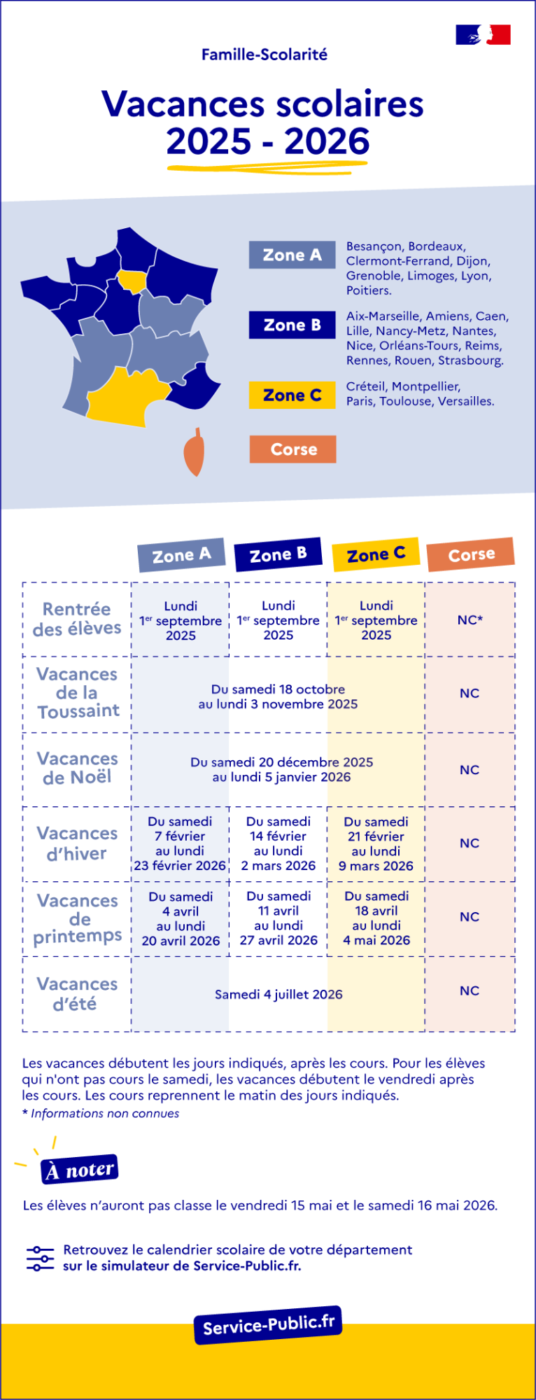 Vacances scolaires 2025-2026 : métropole